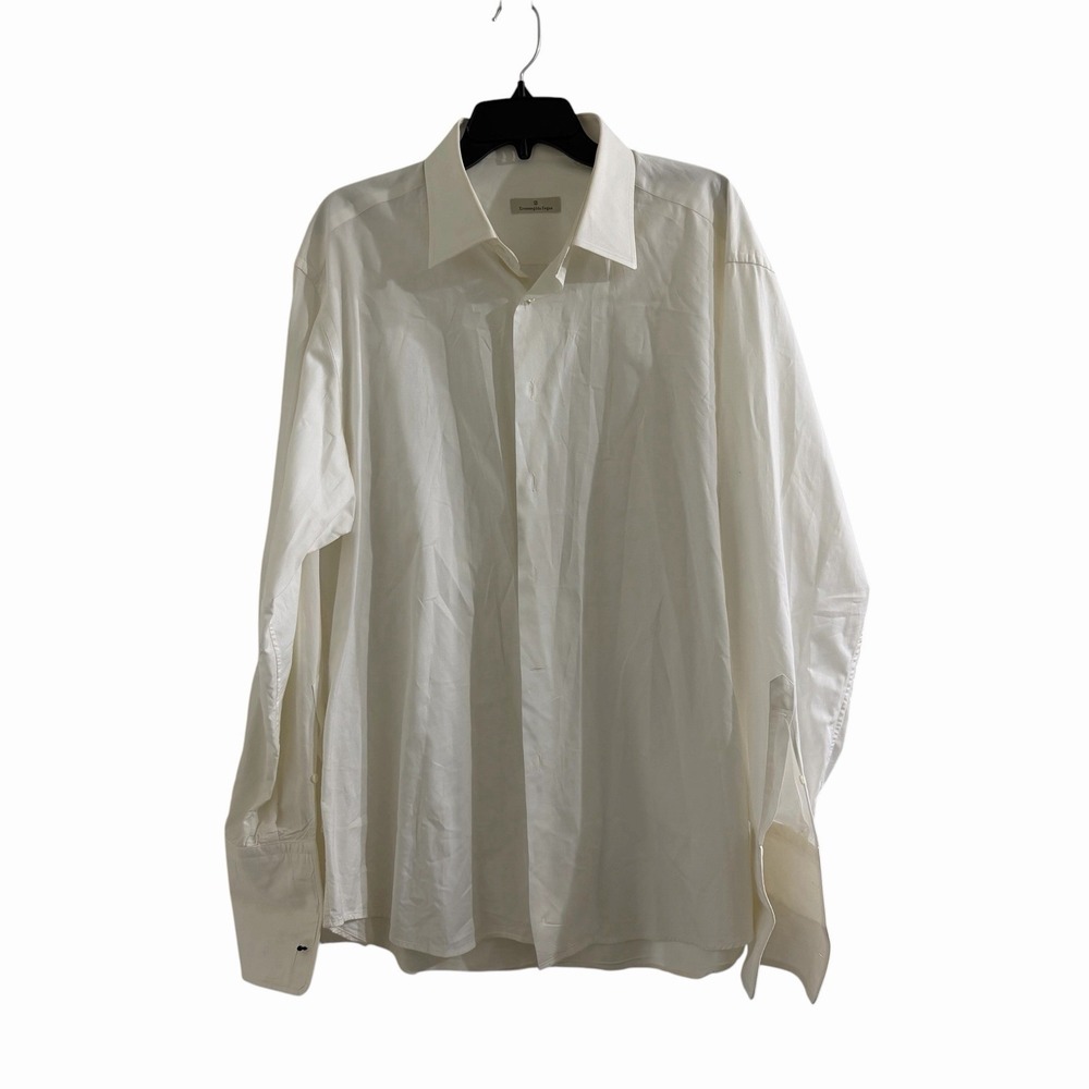 Ermenegildo Zegna White Dress Shirt 46 18 Italy French Cuff Luxury Mens